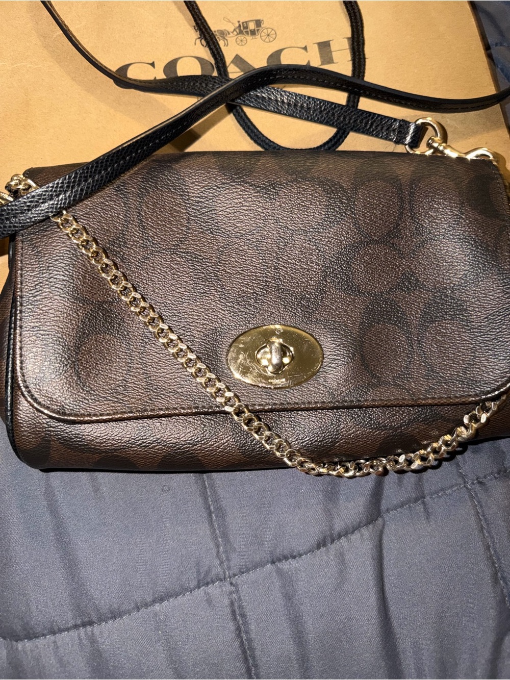 Coach Brown Signature Crossbody with Gold Turnlock